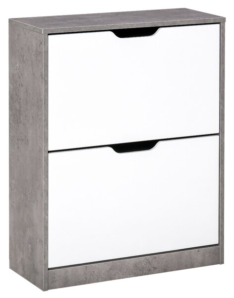 HOMCOM Shoe Cabinet with Tipping Drawers, Modern Hallway Organizer, 2-Tier Wood Rack & Adjustable Shelf, Large Capacity, Grey