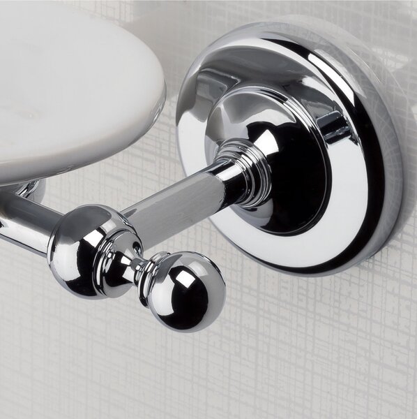 Suspended Soap Dish Chrome BRITISH 16x12.5xh6 cm Classic English Style Early 20th Century with White Ceramic Container