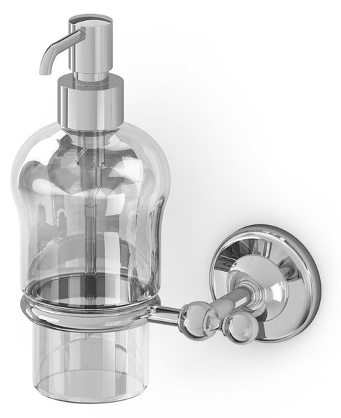 Suspended Soap Dispenser in Chrome-Plated Brass and Glass British 13x11.5xh15.54 cm Classic English Style Early Twentieth Century Polished Stainless Steel Finish