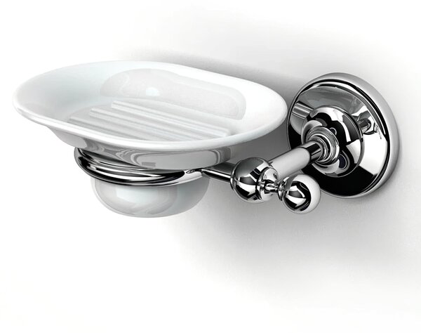 Suspended Soap Dish Chrome BRITISH 16x12.5xh6 cm Classic English Style Early 20th Century with White Ceramic Container