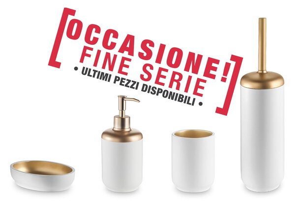 4-Piece White Gold Resin Bathroom Set - Basic Soap Dish, Cup, Dispenser, and Toilet Brush Holder: Buy 4 Pay for 1