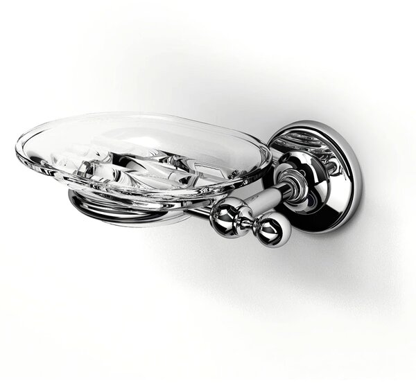 Suspended Soap Dish Chrome BRITISH 16x12.5xh6 cm Classic English Style Early 20th Century with Crystal Container