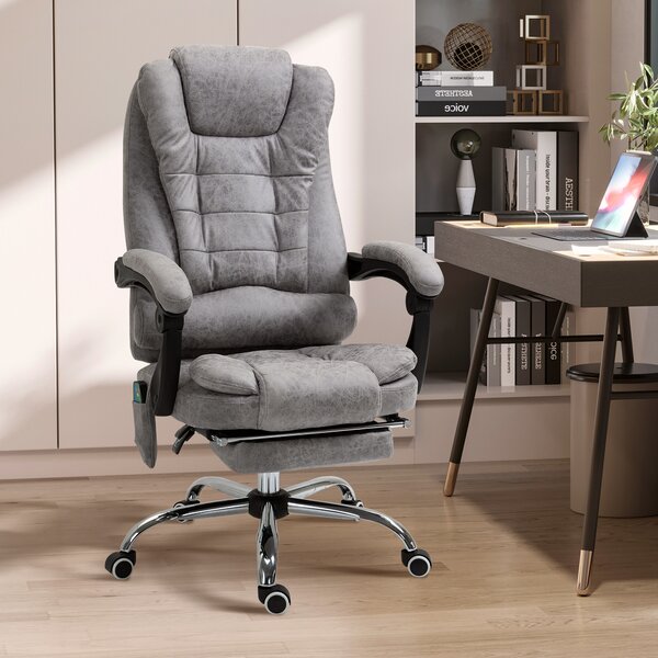 Vinsetto Heated 6 Points Vibration Massage Executive Office Chair Adjustable Swivel Ergonomic High Back Desk Chair Recliner with Footrest Light Grey
