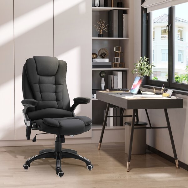 Vinsetto Massage Office Chair 130° Recliner Ergonomic Gaming Seven Point Heated Home Office Padded Linen Fabric & Swivel Base Black