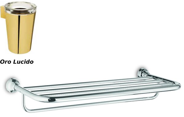 Towel Rack Shelf for Bathroom, Shower 65.50x28.50xh11.40 cm Polished Gold Finish Complete with Fixing Stop - Liberty