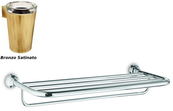 Towel Rack Shelf for Bathroom, Shower 65.50x28.50xH11.40 cm Satin Bronze Finish with Fixing Stop - Liberty