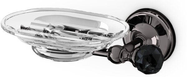 Suspended Soap Dish Linea MADRAS ORIENTE 14x12.5xh 11 cm Chrome Black and Black Swarovski Exclusive Design Made in Italy