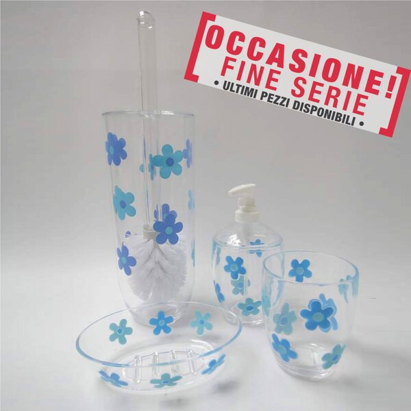 Set of 4 Pieces Milly High Resistance Melamine Toilet Brush Holder, Soap Dispenser, Soap Dish, and Cup in Light Blue - Buy 4 Pay for 1