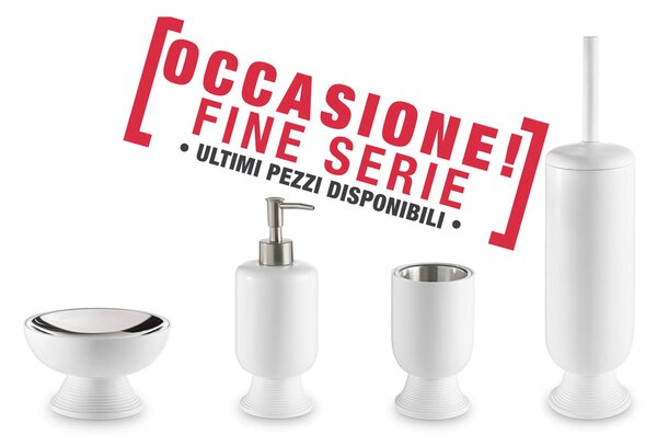 4-Piece White-Miso Resin Bathroom Set: Soap Dish, Tumbler, Dispenser, and Toilet Brush Holder