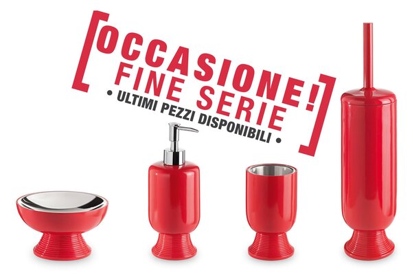 4-Piece RED-MISO Resin Bathroom Set: Soap Dish, Tumbler, Dispenser, and Toilet Brush Holder