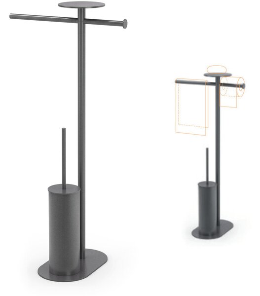 Single WC Floor Stand with Towel Holder, Shelf and Toilet Brush Holder 36.3x24xh69 cm Brass Core Minimalist Design Matte Black Oslo