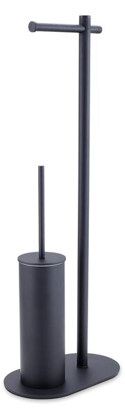 Toilet Paper Holder with Towel Rack and Brush Holder 24x14xh66 cm Brass Core Minimalist Design Matte Black Oslo