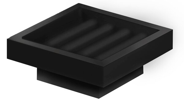 XONY Suspended Soap Dish with Polished Stainless Steel Base 11x11.4xh 4.6 cm and Matte Black Resin Soap Holder