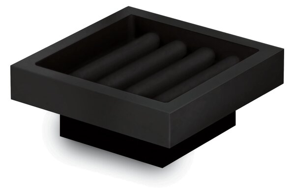 XONY Freestanding Soap Dish with Polished Stainless Steel Base and Matte Black Resin Soap Holder