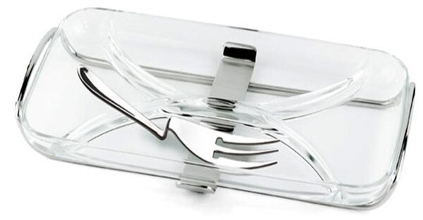 Rectangular appetizer dish with 4 Compartments UNOMILLE 36x20 in Glass with Steel Support