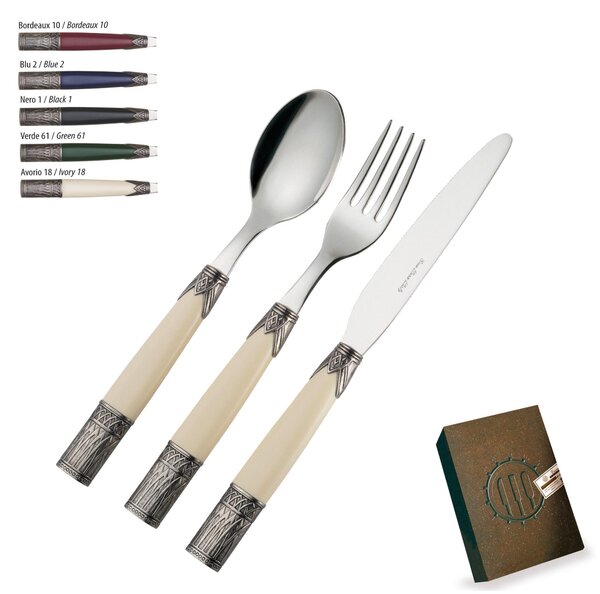 Coloured Cutlery Set 24 Pieces ARIA in 1810 Steel with Methacrylate Handle Dishwasher Safe in Ethnic Packaging