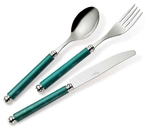 Arcadia 4-Piece Coloured Cutlery Set: 1 Knife, 1 Fork, 1 Spoon, 1 Coffee Spoon, 18/10 Stainless Steel with Marbled Handle Colours and Domed Rings
