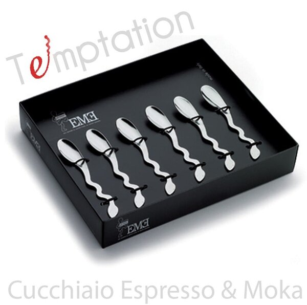 Temptation 6-piece Moka Espresso Spoon Set in Mirror-polished 18/10 Stainless Steel 2 mm Thickness