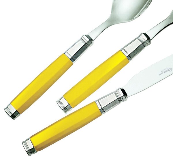 Yellow Colour Cutlery Set 4 Pieces EXA 1 Knife 1 Fork 1 Spoon 1 Coffee Spoon in Stainless Steel 18/10 posate colorate