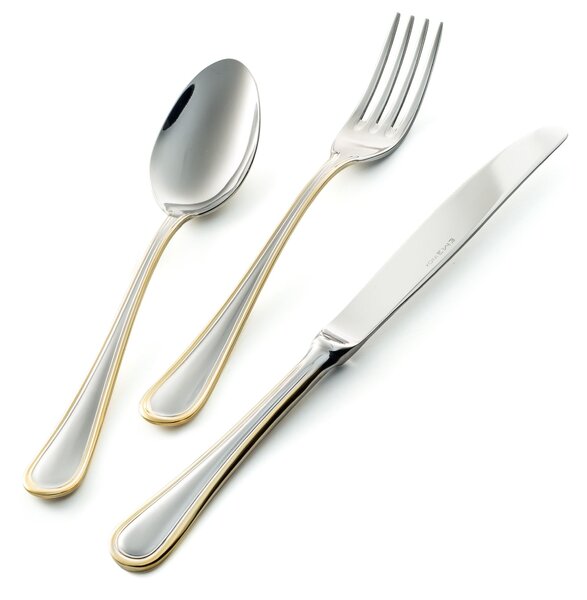 IMPERO ORO 24-piece Cutlery Set Stainless Steel 1810 Polished with Gold Decoration 2.5 mm Thickness in Gift Box EME