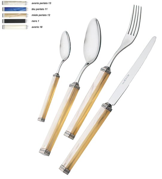 KILIM 1 Knife 1 Fork 1 Spoon 1 Coffee Spoon 4 Pieces Coloured Cutlery Set in 18/10 Stainless Steel with Square Handles and Satin Rings