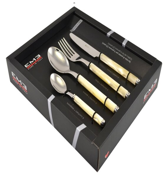 Colourful Cutlery Set 4 Pieces One Place Setting pearl line collection 1 Knife 1 Fork 1 Spoon 1 Coffee Spoon in Stainless Steel 18/10 posate colorate