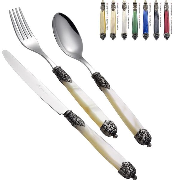 Mirage 24-Piece Cutlery Set in 18/10 Stainless Steel with Rounded Mother-of-Pearl Handle, Dishwasher Safe