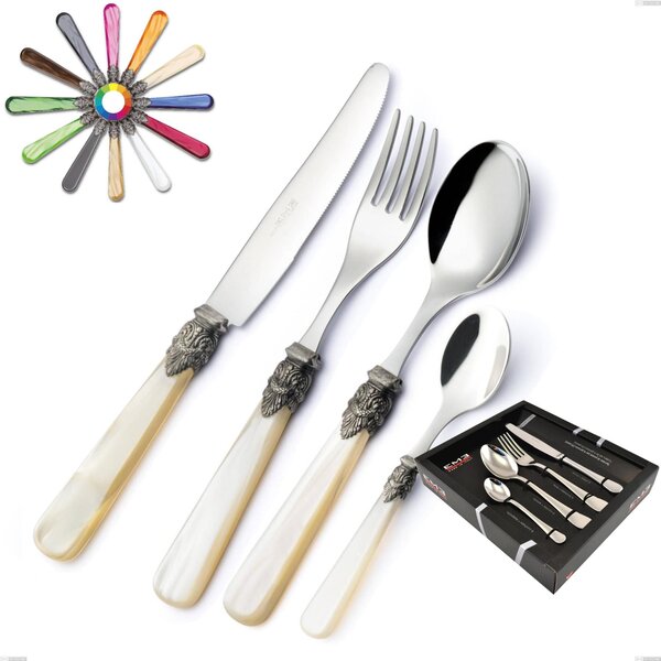 Napoleon Pearl Colourful Cutlery Set 24 Pieces, Pearl Handle Transparent, 18.10 Stainless Steel, Dishwasher Safe EME