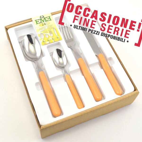 BRIO Colourful Cutlery Set 24 Pieces for 6 Place Settings Apricot Colour Dishwasher Safe EME