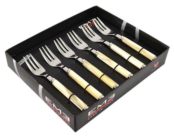 Pack of 6 Dessert Forks pearl line collection in Stainless Steel 18/10 Composition 6 Forks in Box Name: bomboniere eme