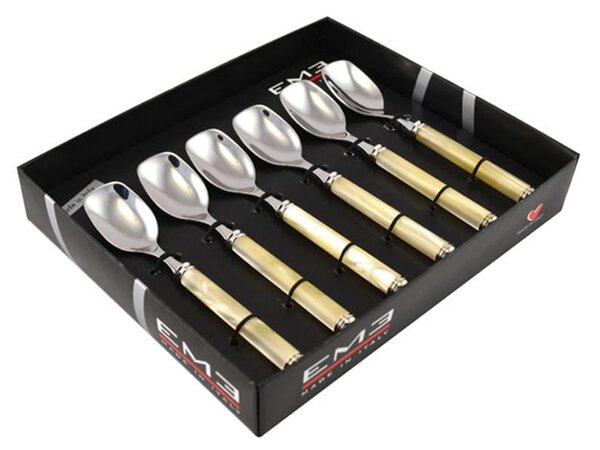 Pack of 6 Pearl Ice Cream Spoons in Gift Box named bomboniere eme