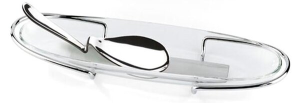 UNOMILLE Oval Plate 42x12 cm in Glass and Steel with Support
