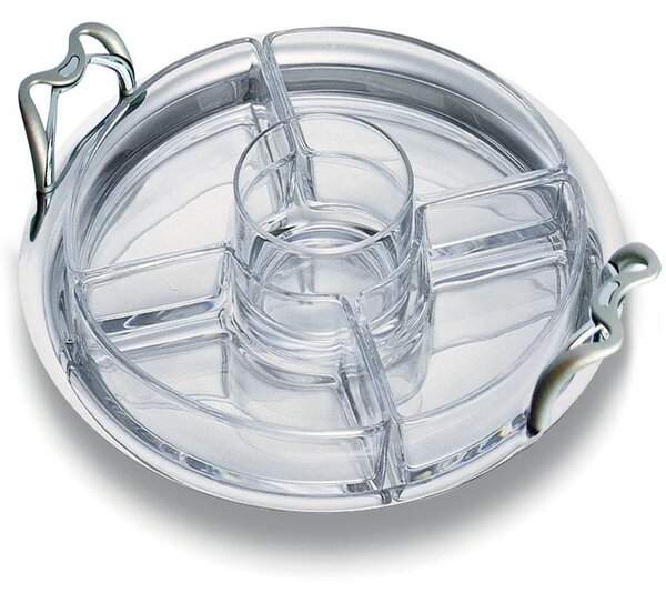Round appetizer dish 30 cm Diameter ALEX with 5 Compartments in Polished Steel with Stainless Steel Handles