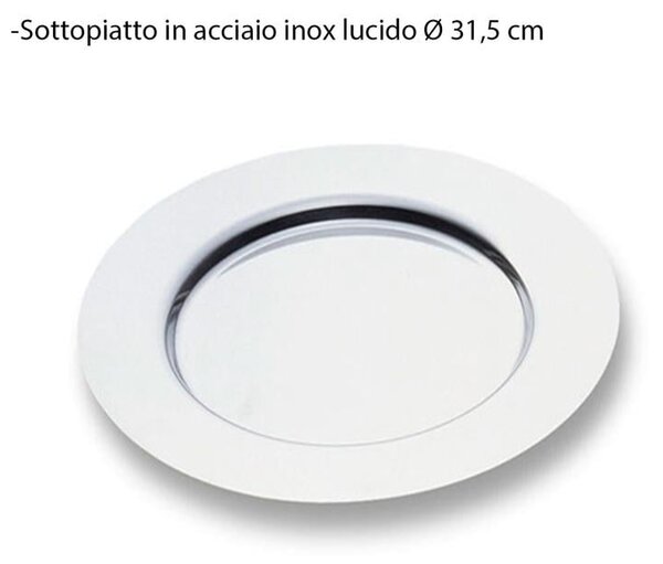 Round Stainless Steel Underplate 31.5 cm Diameter ALEX with Flat Edge Polished Stainless Steel Cutlery