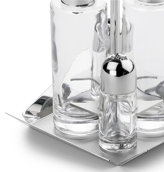 KENTO Polished Stainless Steel Oil Vinegar Salt and Pepper Set with Glass Bottles