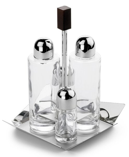 KENTO Polished Stainless Steel Oil Vinegar Salt and Pepper Set with Glass Bottles