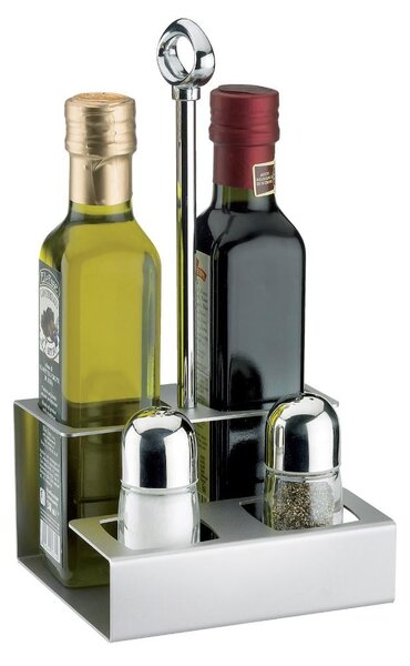 Oil Bottle Holder and Salt Pepper Holder 13.5x12xh25.5 cm - Version for 25 cl Bottles Holes 5x5 cm Chrome Colour