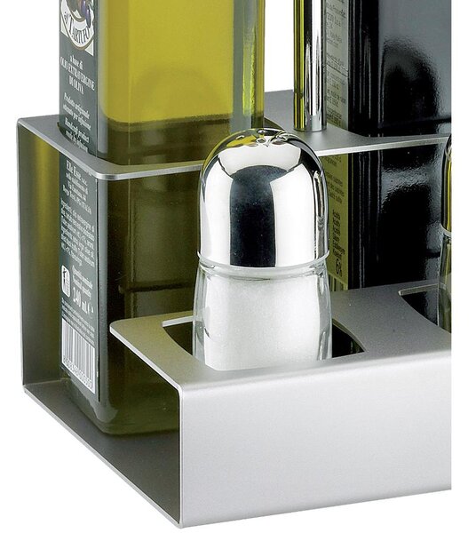 Oil Bottle Holder and Salt Pepper Holder 13.5x12xh25.5 cm - Version for 25 cl Bottles Holes 5x5 cm Chrome Colour