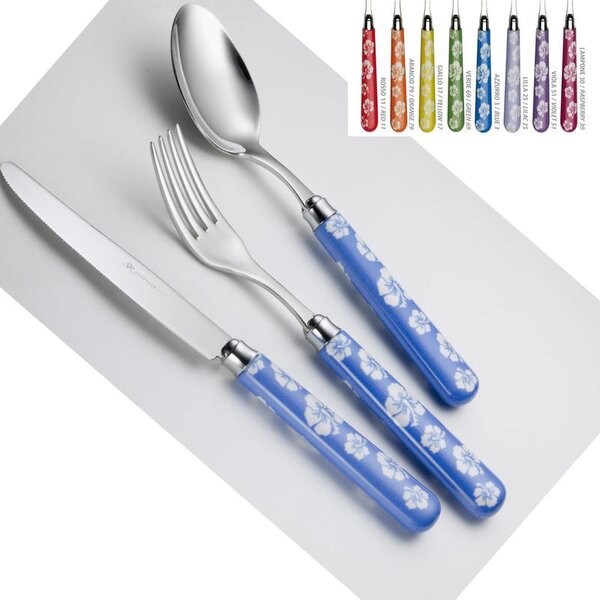 Colourful Cutlery Set 24 Pieces TIARE' in 18/10 Stainless Steel with Rounded NYLON Handle Dishwasher Safe