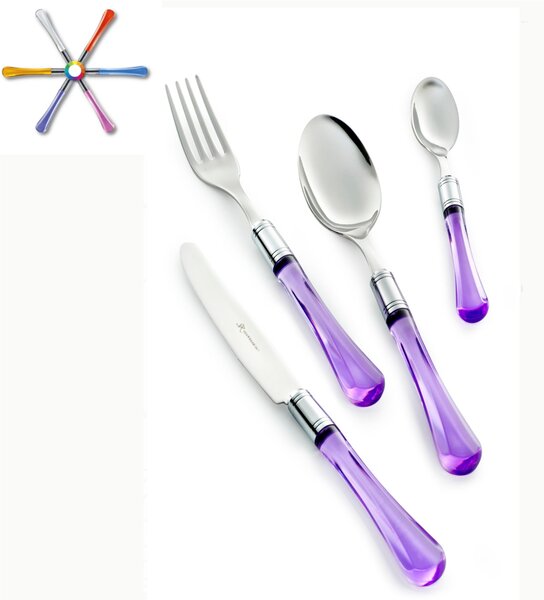 Sapphire Coloured Cutlery Set 24 Pieces 18/10 Stainless Steel with Acrylic Handle Dishwasher Safe EME