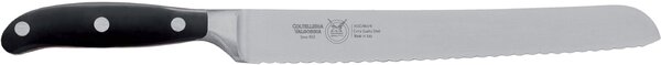 Forged 23 cm Serrated Bread Knife with W.Nr.1.4116 Steel Blade, Black Handle in Acetal Resin and Stainless Steel Rivets, Forgiati