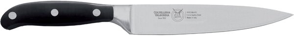Forged Kitchen Knife or Blade in W.Nr.1.4116 Steel, 16 cm, Black Handle, Acetal Resin Handle with Stainless Steel Rivets, Forgiati