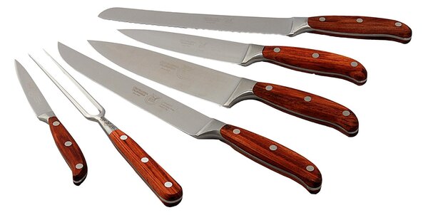 Wooden Block with 6 Hand-Forged Kitchen Knives 45x8xh30 cm, Knives with Resin Handles, Handcrafted Wooden, Blade in Stainless Steel X60-CR-MO-VA18