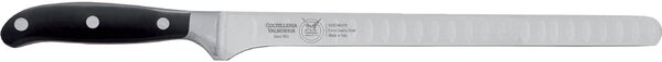 Flexible Forged Salmon Knife with Hollow Edge Allowing Air Passage, 26 cm, W.Nr.1.4116 Steel, Forged with Black Handle, Acetal Resin Handle and Stainless Steel Rivets, Forgiati