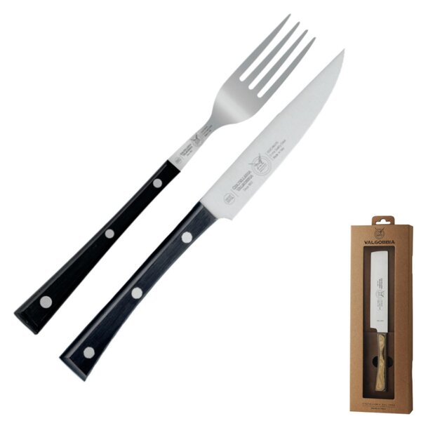 2-Piece Steak Set with Sharp Narrow 13cm Knife and Hazelnut-Coloured Fork, Paperstone Handle Perfect for Thick Meats and Steaks