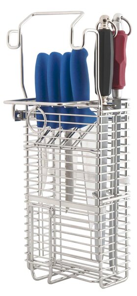 4-Piece Knife Holder Basket + 2 Sharpening Steels, Made from Stainless Steel W.Nr. 1.4307, Holds 4 Knives + 2 Sharpening Steels