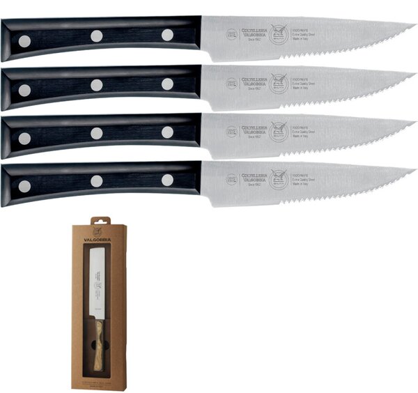 Wide Blade Steak Knives with PaperStone Handles, 4-Piece Set in Gift Box, 18/10 120 mm, Black Colour - paperstone
