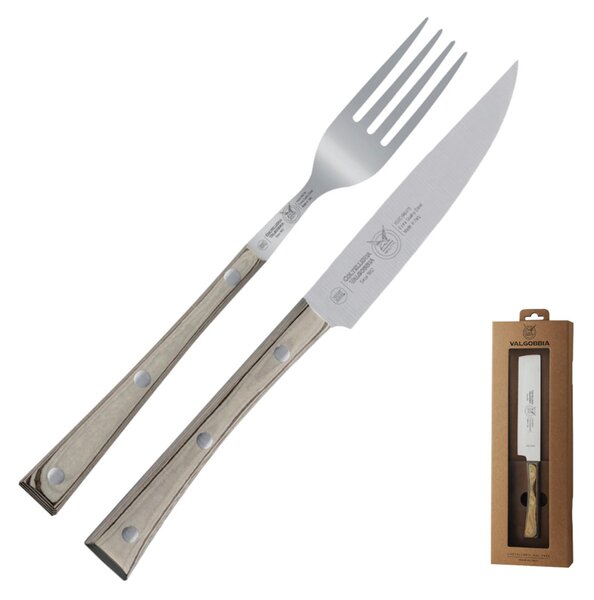 Two-Piece Steak Set with 13 cm Narrow Knife and Hazelnut-Coloured Fork, Paperstone Handle Perfect for Thick Meats and Steaks