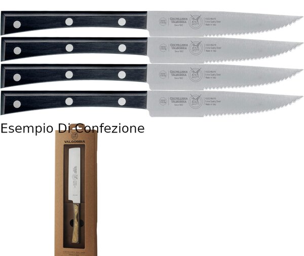Narrow Blade Steak Knives with PaperStone Handle, 4-Piece Set in Gift Box, 18/10, 120 mm, Black Colour