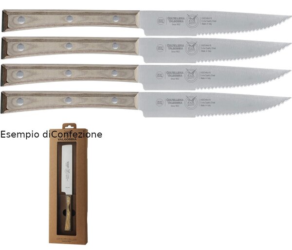 Narrow Blade Steak Knives with PaperStone Handle, 4-Piece Set in Gift Box, 18/10 120 mm Hazel Colour - paperstone